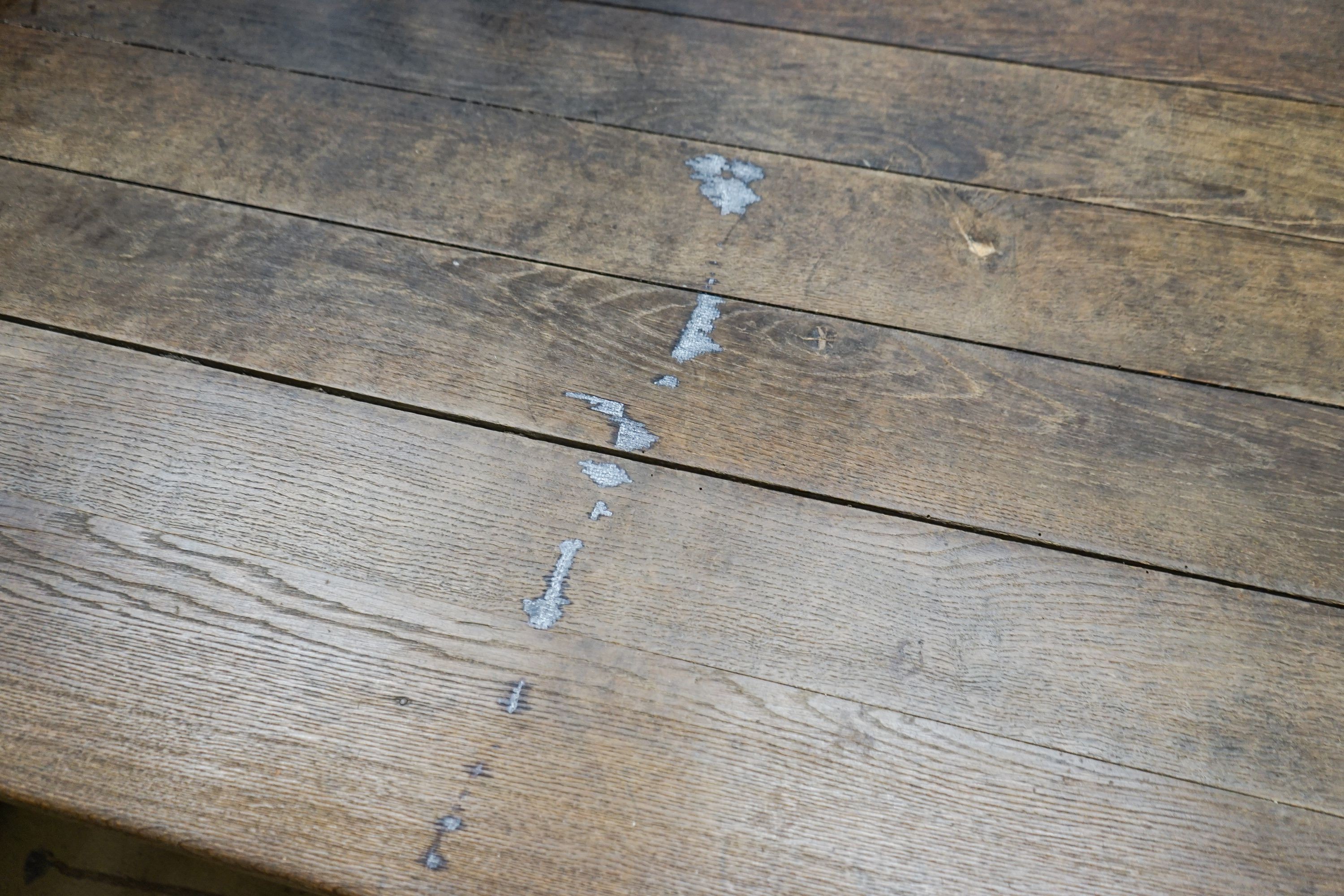 An early 19th century French provincial oak farmhouse table, fitted drawer, length 175cm, depth 86cm, height 73cm